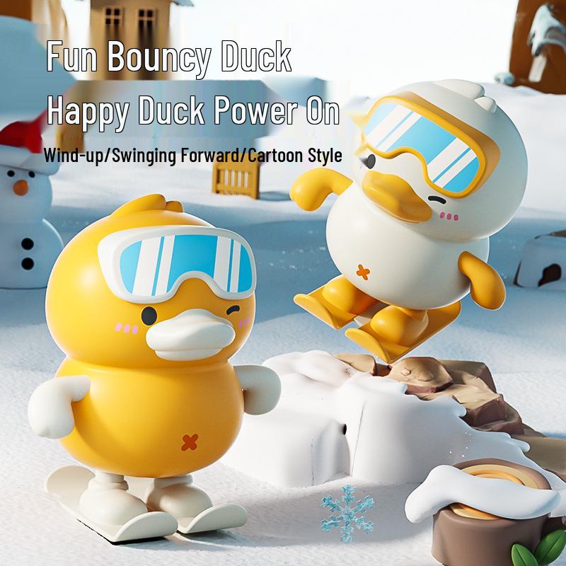 Wind-up Spring Jumping Duck Toy for Toddlers: Fun Cartoon Skateboard Duck for Early Childhood Education (Ages 1-3)