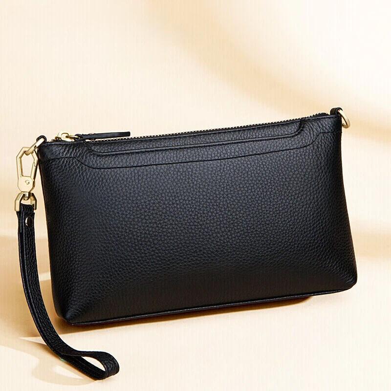 ZOOLER Crossbody-Tasche aus Narbenleder, Umhängetasche, Multifunktionale Clutch, Schwarz