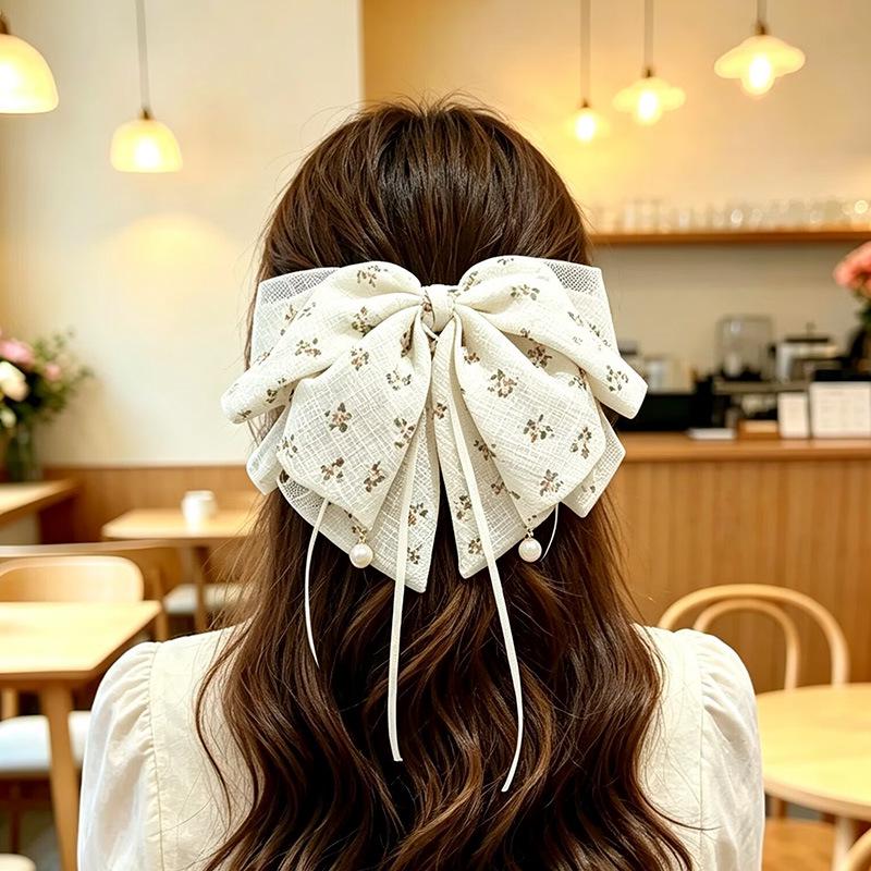 Handgefertigter Chiffon-Haarclip mit floraler Schleife für voluminöses Haar