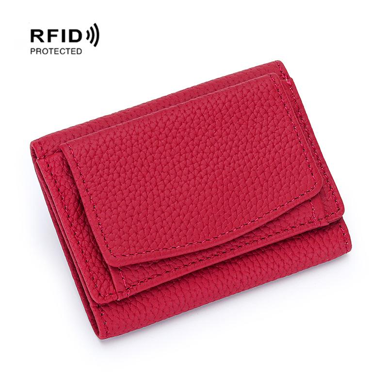 Kompaktowy portfel trójdzielny w stylu japońsko-koreańskim z prawdziwej skóry