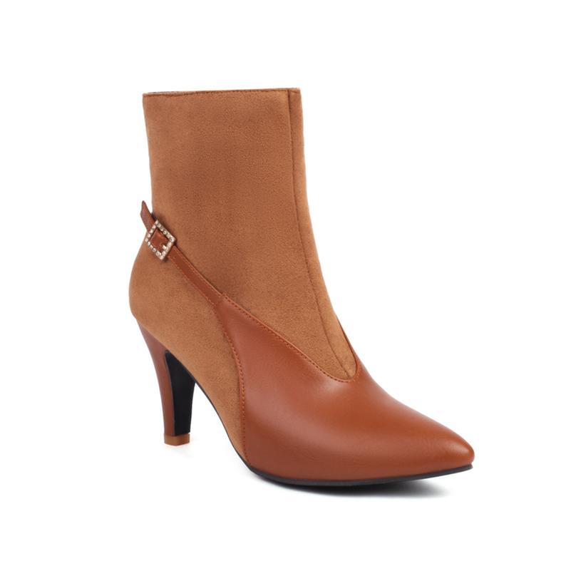 

Женские ботильоны с острым носком, короткие ботинки на высоком каблуке с пряжкой и молнией, женская модная обувь, осень-зима, цвет хаки, красный 46 33 коричневый