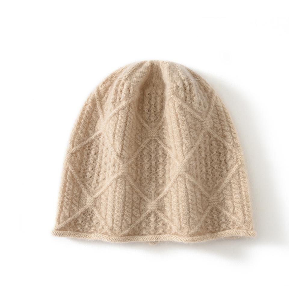 New% pure cashmere new unisex solid color knitted diamond bag head ear protection warm hat