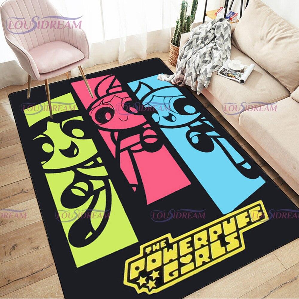 Alfombra de dibujos animados con estampado de Chicas Superpoderosas, decoración para sala de estar y dormitorio, alfombra antideslizante para baño, felpudo para suelo en el pasillo