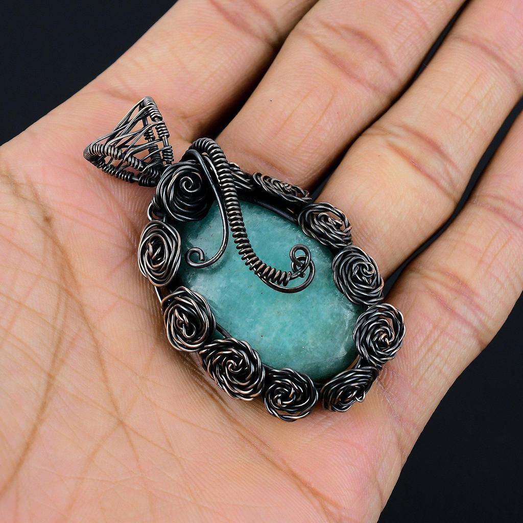 Aquamarine 999 Copper Wire Wrapped Pendant, Handmade Gemstone Pendant Jewelry, Gifts For Wife Brand New Pendant