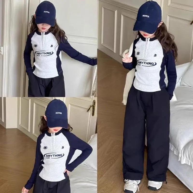 2025 Girls' Slim-Fit Cotton Letter T-Shirt - Autumn Casual Long-Sleeve