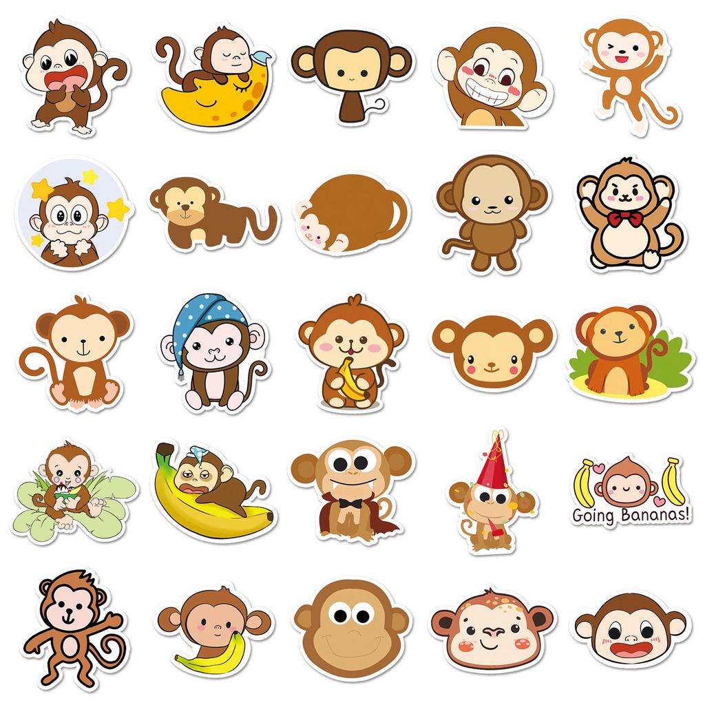50pcs Monkey-Themed Waterproof Stickers for Suitcases & Laptops
