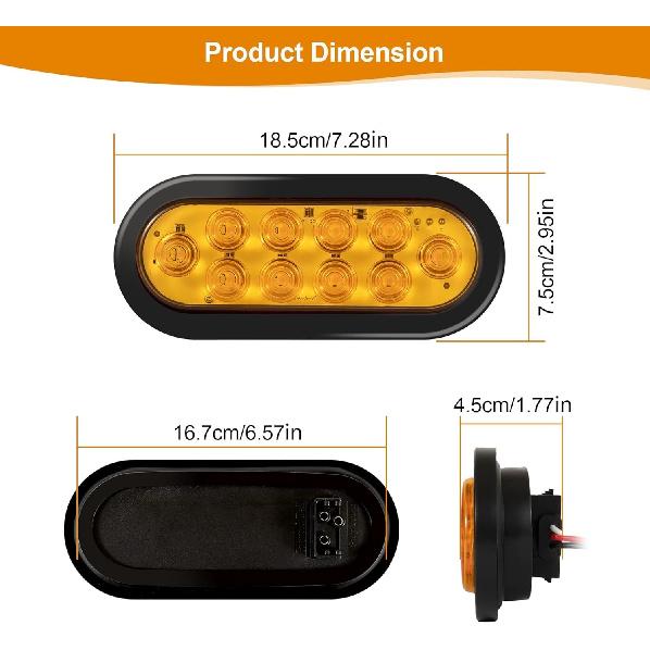 6" Oval LED Trailer Lights Kit, 2PCS Waterproof Stop/Turn/Brake Tail AMBER