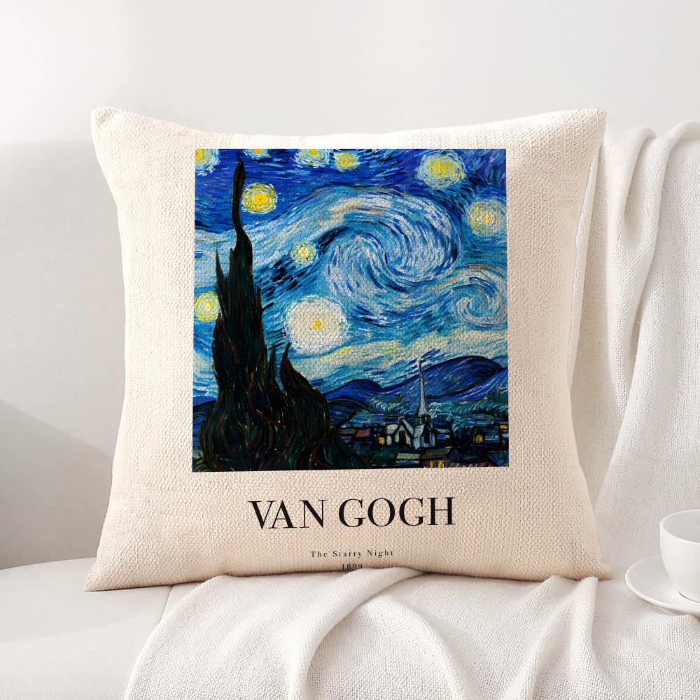 Van GGogh Art Cushion Cover Natural Linen Organic Fabric DoubleSided Printing Sofa Home Decor Breathable Bed Pillow
