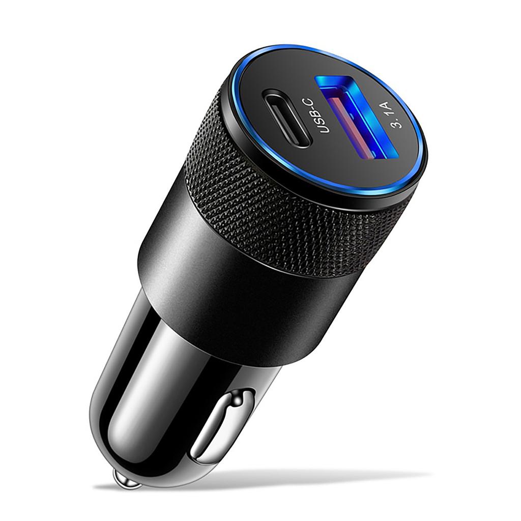 3.1A USB+PD Car Charger 1 To 2 Threaded Plug Mini Portable Multi-Functional Type-C Charger For Mobile Phones
