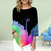 Women's Three Quarter Sleeve Round-Neck T-Shirt Loose Shirts Casual Luminous Glass Print Tee Tops
