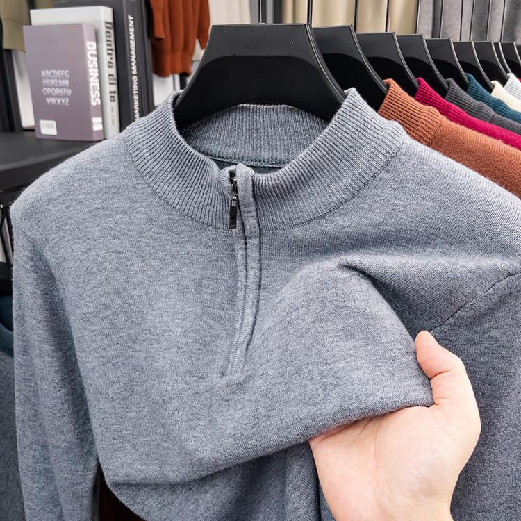 Men's Solid Color Half-Zip Sweater - Autumn/Winter Versatile Knit Base Layer with Half-High Collar