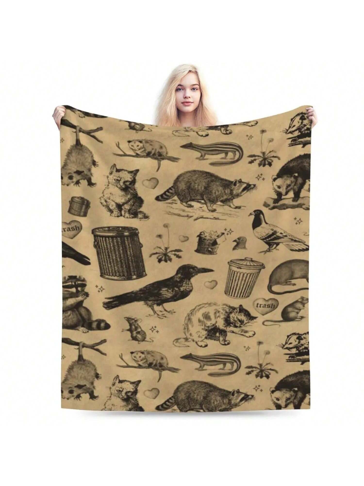 

Trash Friends - Vintage Possum Crow Raccoon Rats Pigeons And More An Ultra-Soft Micro Fleece Blanket 75X95CM сірий колір