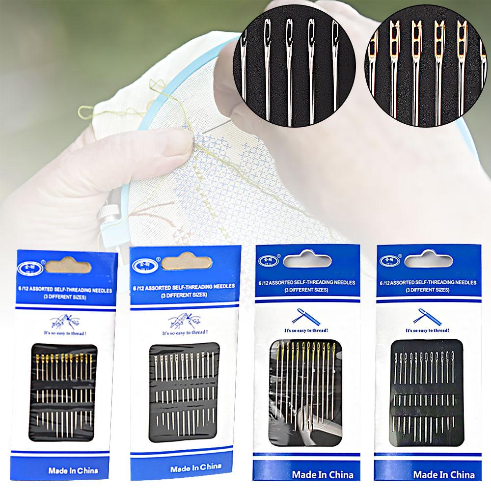 12Pcs Stainless Steel Self Threading Needles Hand Sewing Needles Home Household Tools New 2022