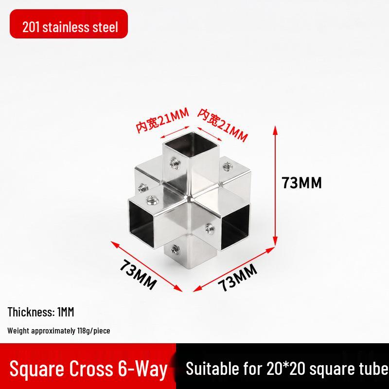Stainless Steel Four-Way Square Tube Connector (20/25/30mm)