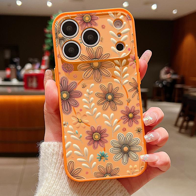 

Flowers Leaves Pattern Case For iPhone 17 Pro Max Funda iPhone 16 15 14 13 Pro Max Magnetic For Magsafe Hybrid Slim Matte Cover iPhone 17 Pro помаранчевий