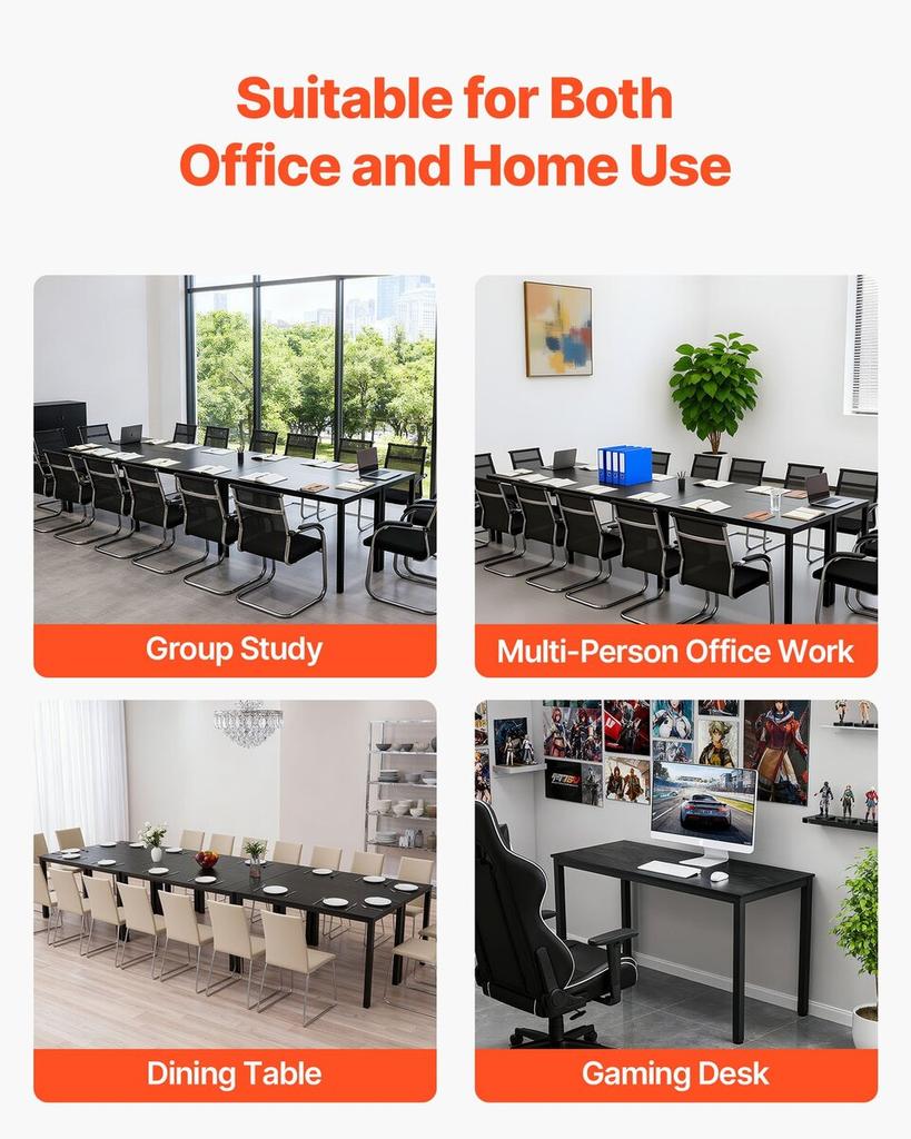 Conference Table, Set of 6, 1400 Mm Office Meeting Table for 16 Person, Flexible Combination Desk Set, Modern Rectangle Meeting Desk with Metal Legs