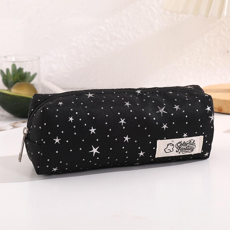 Star Dot Print Canvas Pencil Case Large Capacity Ins Aesthetic Portable Zipper Stationery Bag for Teen Girls Boys School Use