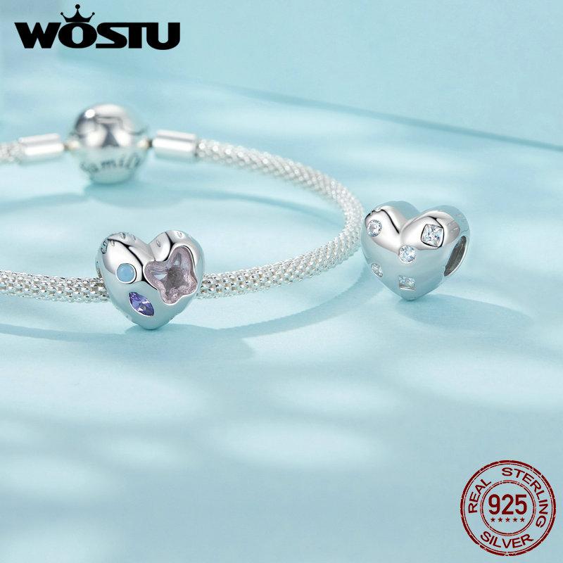 WOSTU 925 Sterling Silver Openable Heart-shaped Balloon Charms Forever Love Pendant Fit Original Bracelet for Valentine's Gift