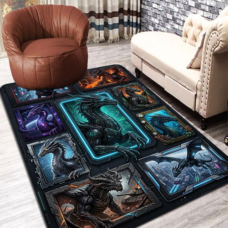 Cyberpunk Dragon Compilation Pattern Rug Floor Mat for Living Room or Bedroom Soft and Comfortable Carpet a Gift for Birthday and Holiday.