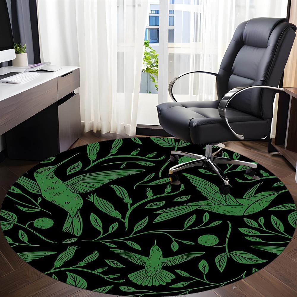 1PC Hummingbirds Botanical Pattern Office Round Area Rug, Mat Suitable For Office, Under Office Chairs Bedroom Living Room Home Decor, Room Deco