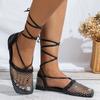 Fashion 2025 Women's New Luxury Square Headed Mesh Socks Mesh Feet Band Sandals, Women's Fashion Colorful Diamond Flat Sandals Slippers