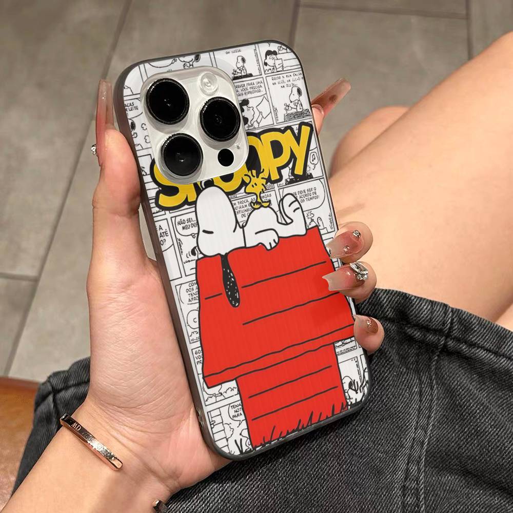 Cute Cartoon S-Snoopys For IPhone 17 16 15 14 13 12 11 Pro Max Plus Pro Corrugated Shockproof Matte Phone Cover