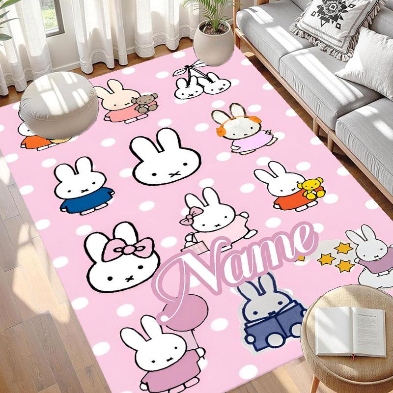 Custom Name Personalized Miffy Print Carpet, Versatile Home Decor Rug, for Playroom, Apartment, Balcony, Entryway, Hallway Gift
