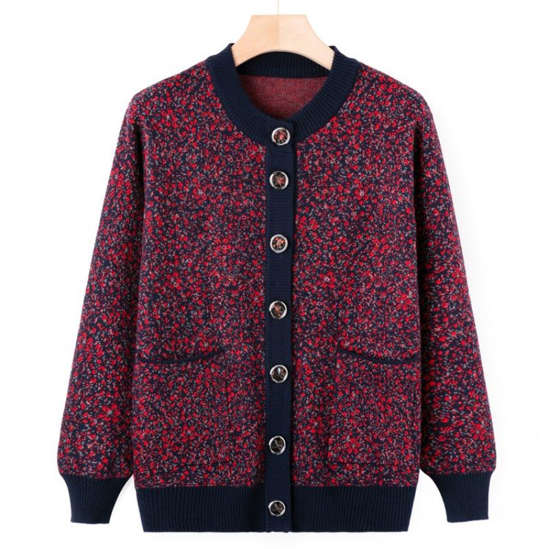 Middle-aged Knitted Sweater Jacket Autumn and Winter New Mother Floral Sweater Grandma Autumn Cardigan Top