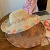 Women's Summer Foldable Sun Hat Floppy Travel Beach Cap Wide Brim Beach Bucket Hat with Colorful Woven Pattern
