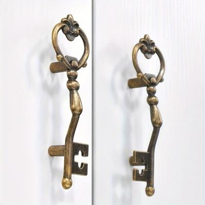 [Vintage Antique Metal Drawer Pulls] 2pcs Vintage Zinc Alloy Cabinet Handles with Keyhole, 2.28" Hole Spacing - Antique Metal Drawer Pulls for Home