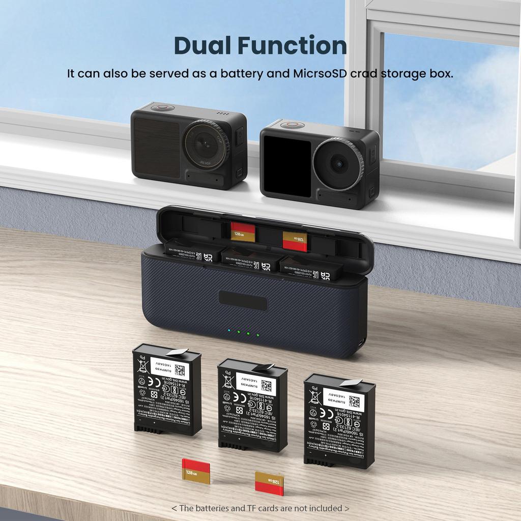 Battery Charger Case Fast Charging 3 Battery Charge Hub with 2 Storage Card Slot for OSMO Action 4 3 Battery