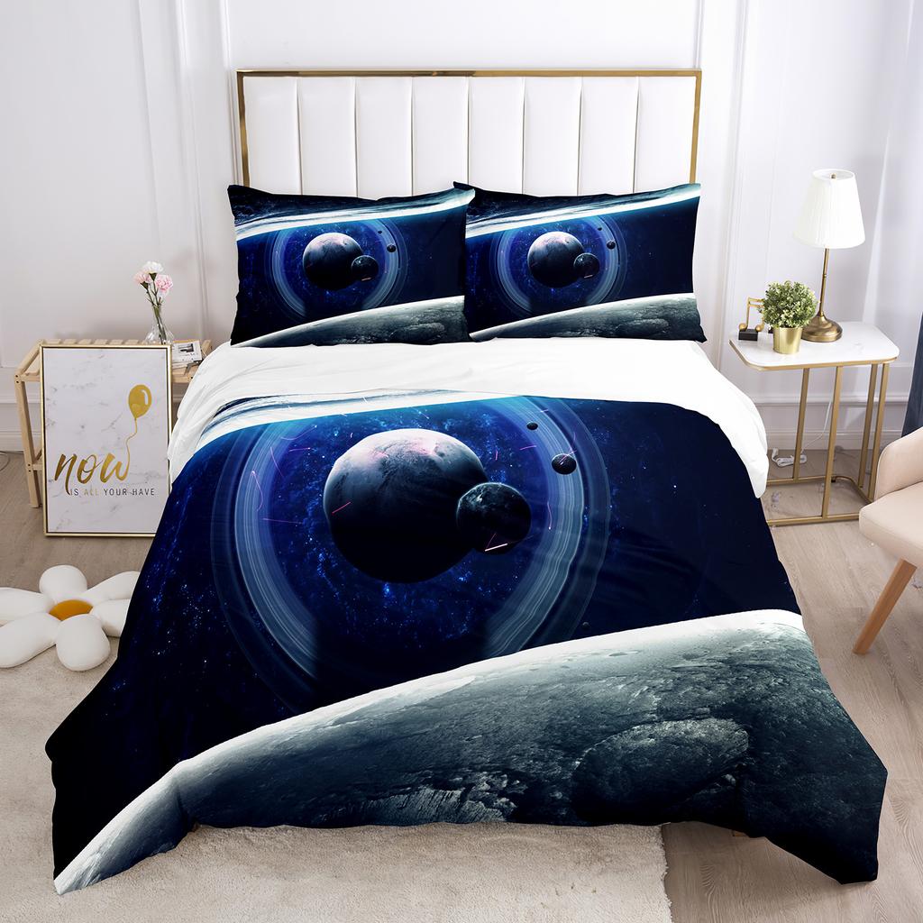 Erde Bettbezug Set 3D Blauer Planet Muster Polyester Bettdeckenbezug King Queen Größe Für Jungen Mädchen Bettwäsche Set Mit Kissenbezug