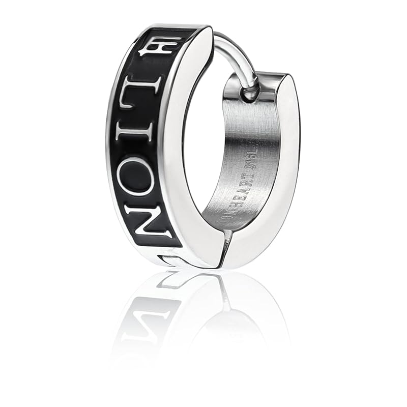 

LION HEART earrings LH-1 Logo hoop earrings/surgical stainless steel 316L (metal allergy compatible) (with pouch) Direct management Silver x black for