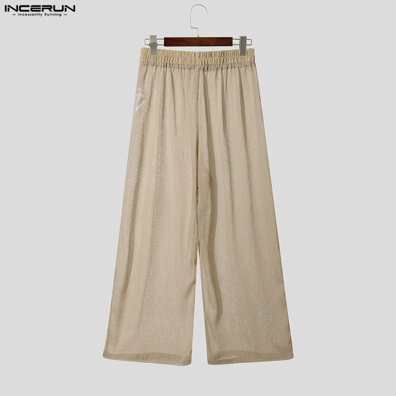 INCERUN Men's Sheer See-Through Casual Loose Beach Party Wide Leg Trousers Pants