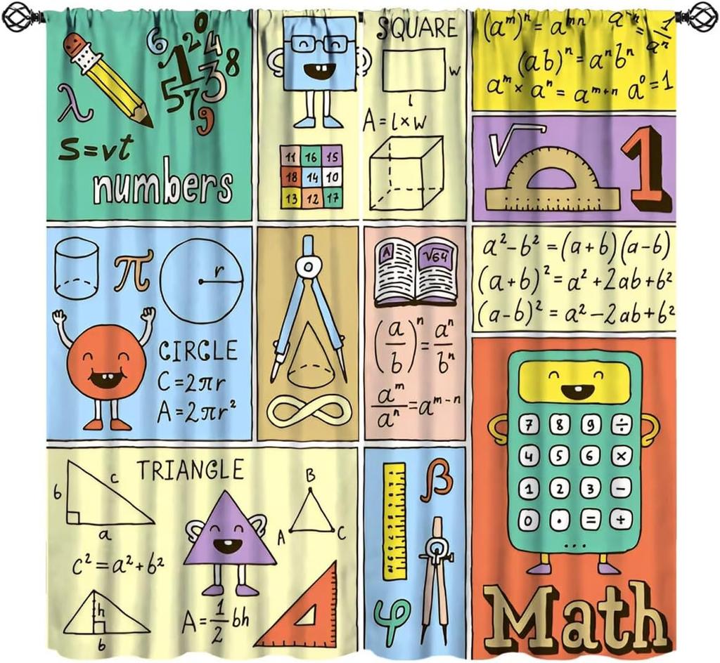 Fun Math Blackout Curtains, Mathematics Formula Learning Knowledge Educational Window Drapes for Kids Learners Bedroom Living