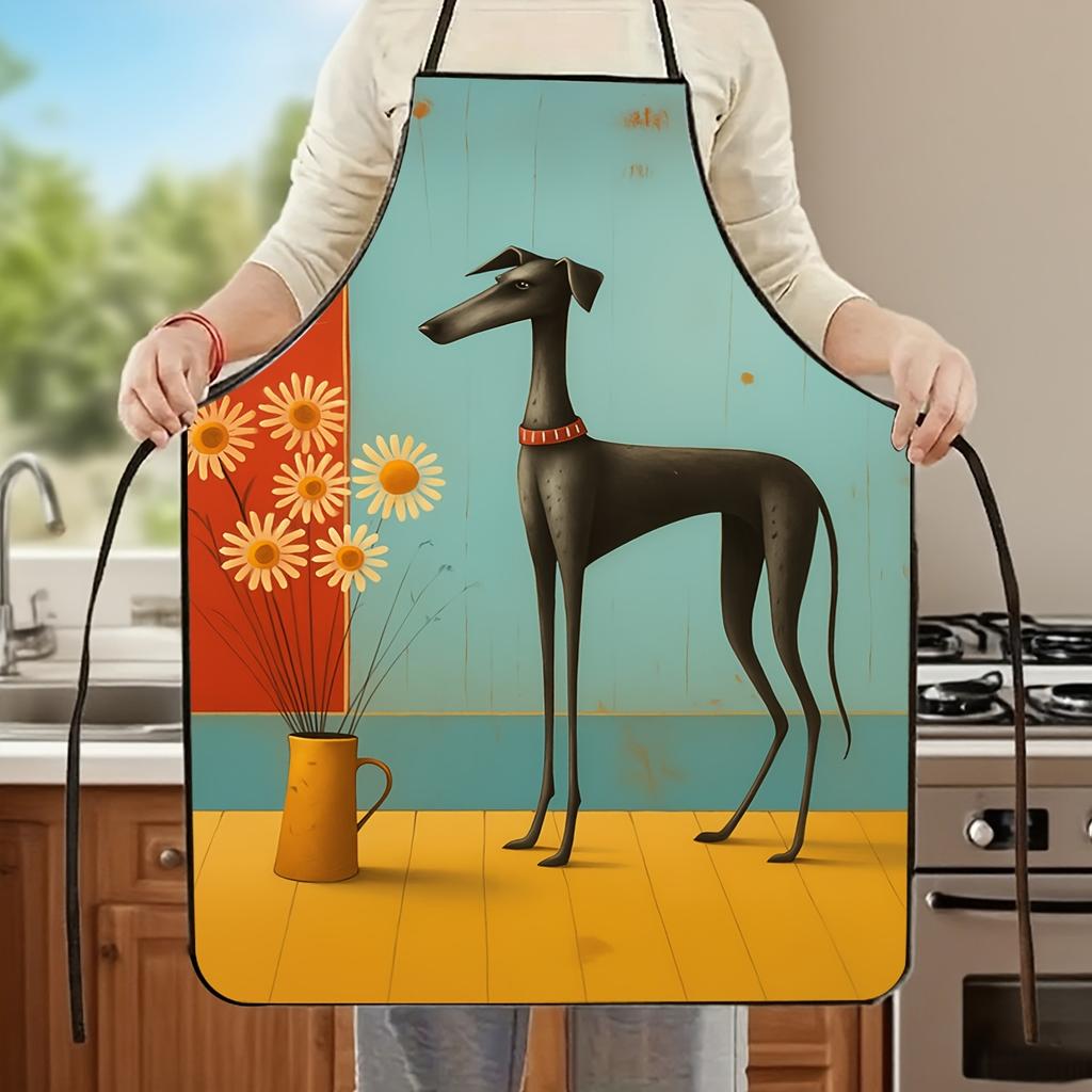 1pc Funny Dog & Daisy Apron - Durable Polyester Kitchen Apron Suitable for Baking & Cooking, Unisex Apron for Women & Men, Unique Gift, Households, Co