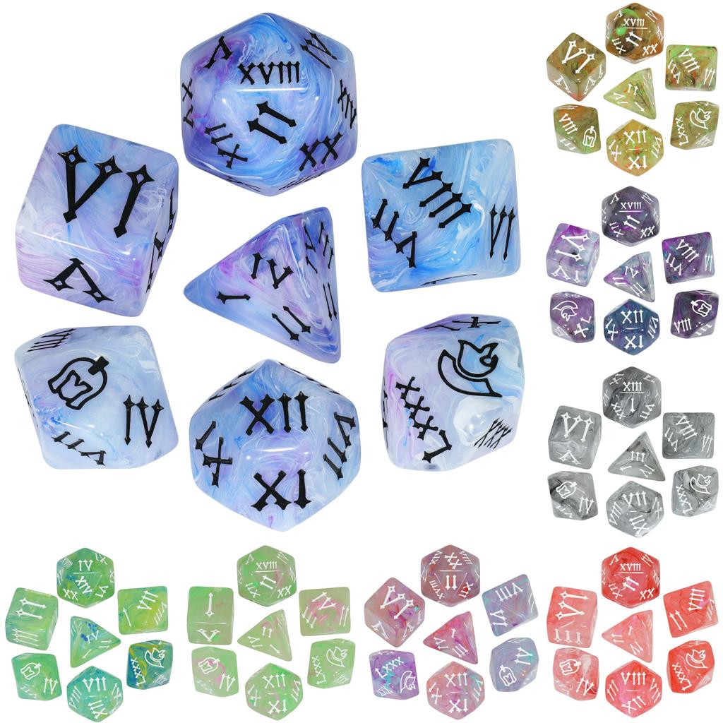 7pcs DND Dice Set Creative Design Roman Number Pattern Polyhedral Dice for Dungeons Game Role Playing Table Games