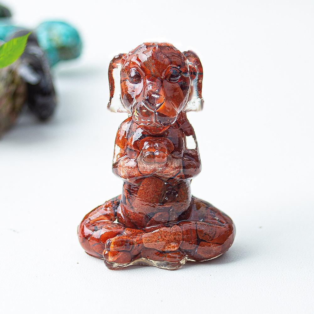 Zen Sitting Dog Resin Art Desk Decor Handmade Crystals For Meditation Gift