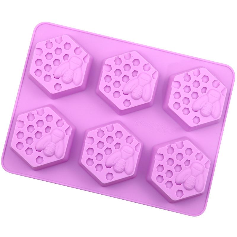 Formă 3D din silicon pentru săpun, 6 bucăți, în formă de albină, din silicon, pentru săpun, făcută manual, de casă, pentru prăjituri în fagure.