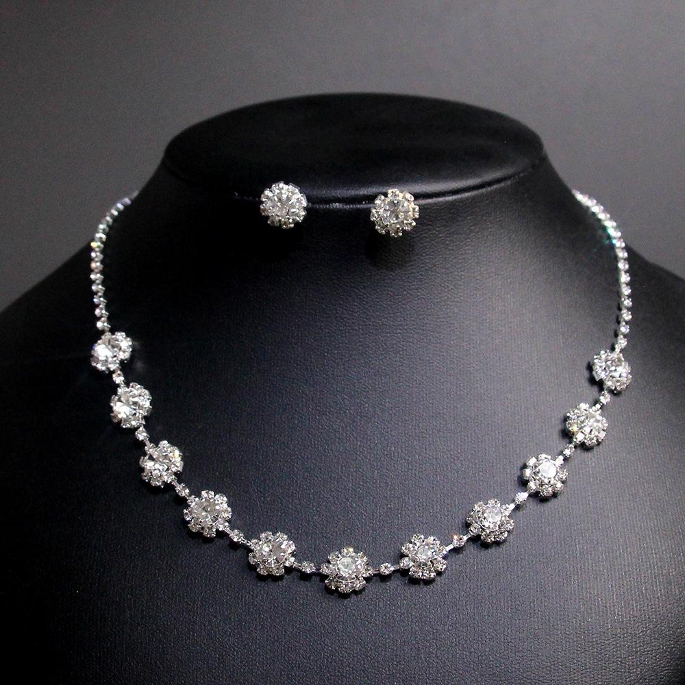 Korean Rhinestone Claw Chain Bridal Necklace and Earring Set