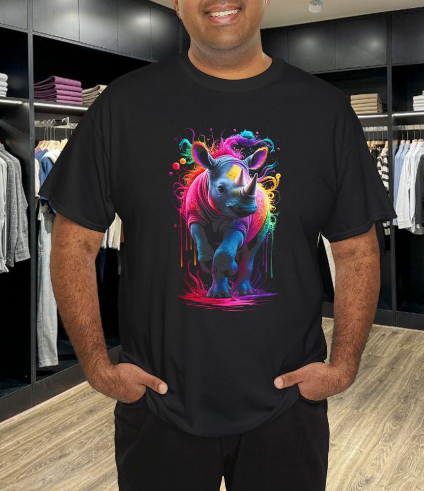 

Rhino Animal Lover Colorful Wildlife Rainbow Art Design T-Shirt L