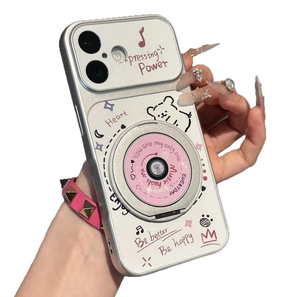 Music puppy rotating bracket for Apple 16/17Pro mobile phone case IP15 plating 14 cute 13 cartoon 12