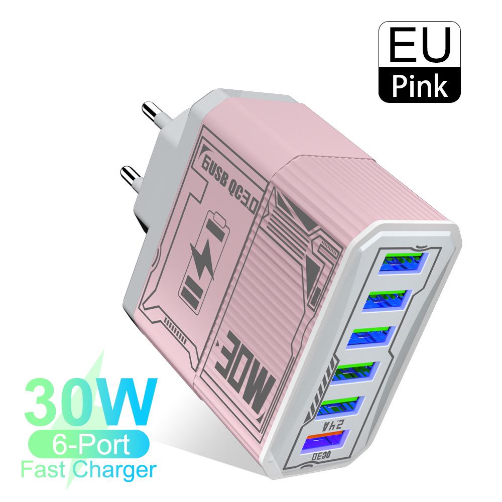 30W 6-Port USB QC3.0 Fast Charger Adapter - EU, US, UK, AU Plug