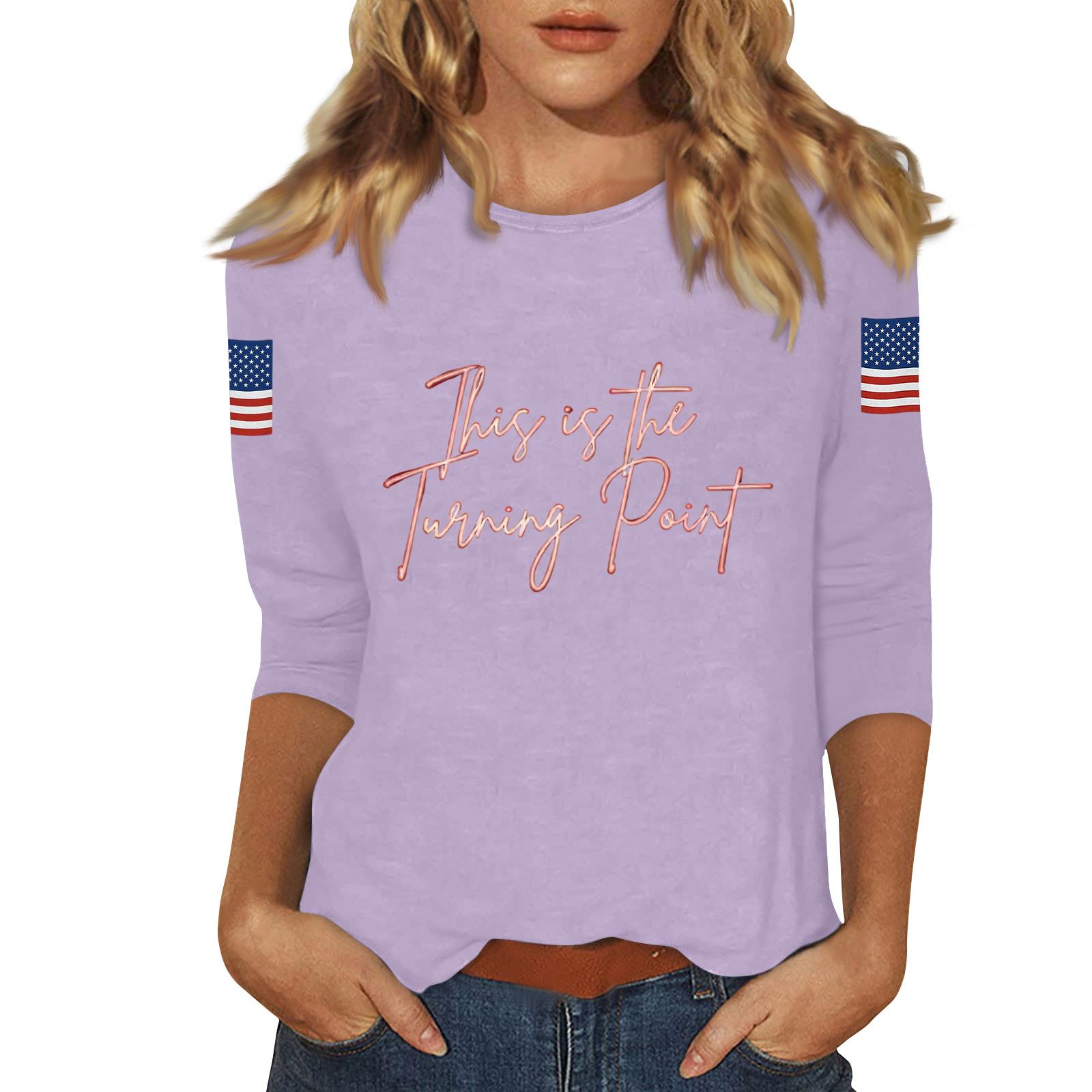 

Women s Casual Fashionable Sexy Comfortable Neck Three-Quarter Sleeve Top S фиолетовый