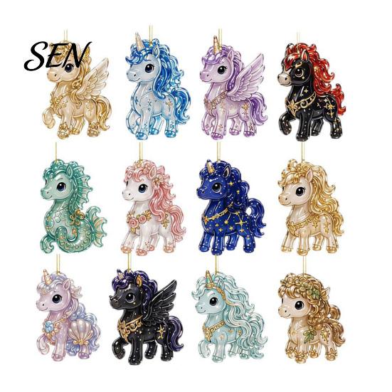 Christmas Tree Hanging Decorations Fantasy Horse Advent Calendar, 24-Day Acrylic 2D Ornament Set Collectible Figures with Magical Designs, Countdown