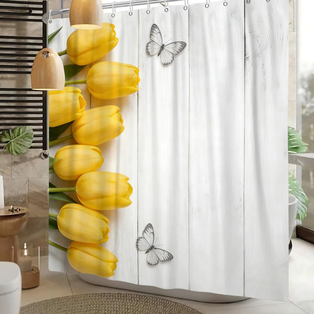 Flower Theme Bathroom Shower Curtain Fresh Sunflowers Roses Lilies Decoration Waterproof Bathroom Polyester Curtain With Hooks