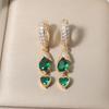 Fashion Green Heart Shape Dangle Earrings with Sparkling Zirconia Elegant Earring for Women Party Wedding Jewelry Gift