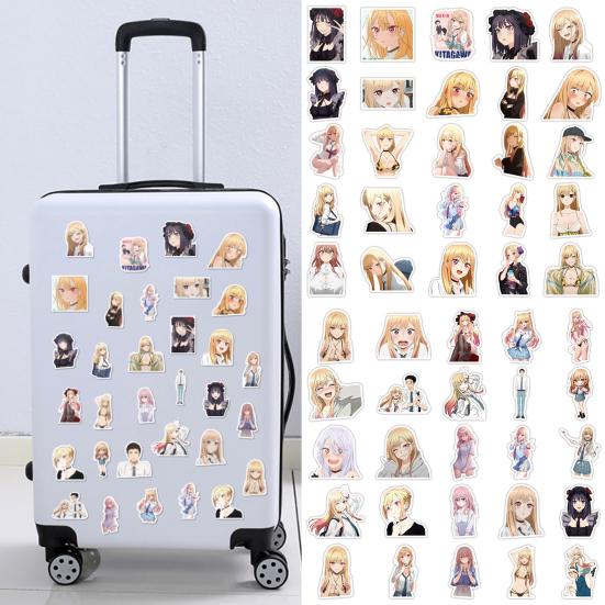 50 Stück Nützlicher klarer Druck Netter Mädchen-Aufkleber Wasserdichter PVC-Kleber Schreibwaren Koffer Laptop Tagebuch Aufkleber Bürobedarf Anime-Aufkleber