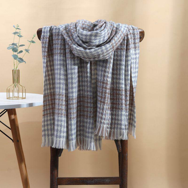 Women's Faux Cashmere Plaid Scarf - Korean Style, Thick & Warm Autumn/Winter Shawl