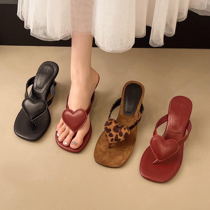 Fashion New Style Soft Leather Square Toe Cat with Flip-flops Women Fashionable Thin Belt Thin Heel Soft Sole Flip-flops Zapatos Mujer